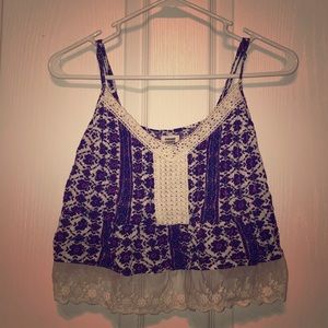 Purple and white floral/lace crop top